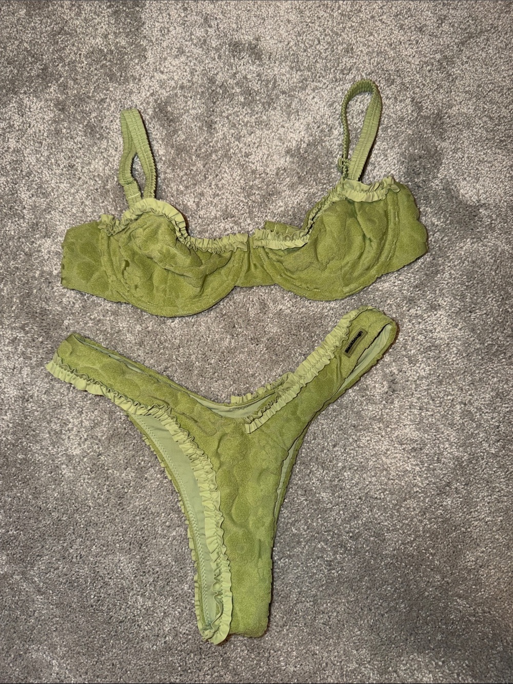 Blackbough Olive Green Ruffle Textured Bikini Set